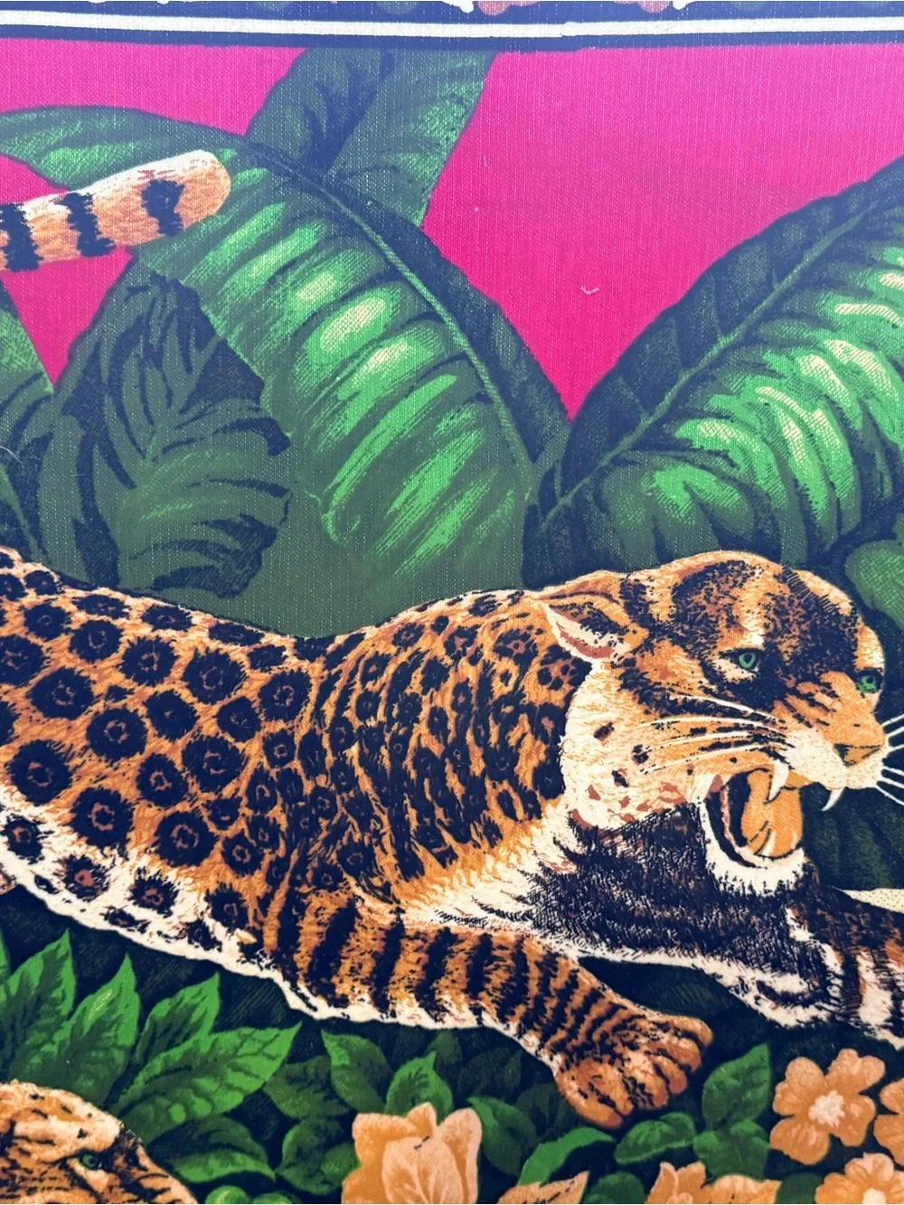 Vintage Jungle Scene Tapestry Wall Art in Green, Red and Brown